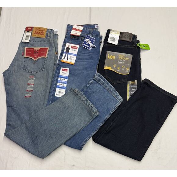Levi's Jeans 514 Straight Fit Boys 14 Regular Lee Size 14 Wrangler Lot Of 3 - Picture 1 of 16